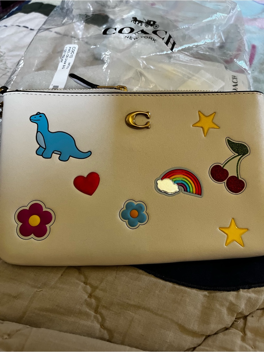 Coach Sticker Print Leather Wristlet - Picture 7 of 11